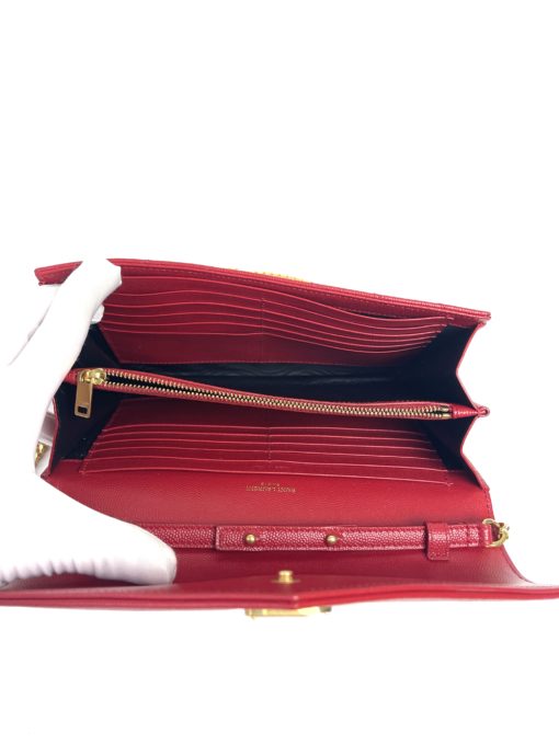 YSL Monogram Wallet on Chain Grain De Poudre Envelope Red Leather Shoulder Bag 6