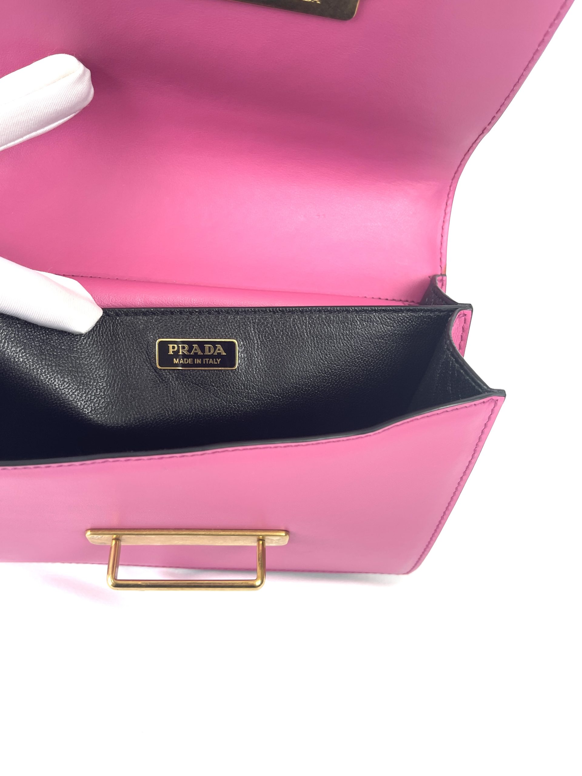 Prada Pink/Black Leather City Calf and Saffiano Leather Cahier Bag