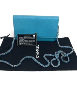 Chanel Turquoise Lizard Embossed Leather WOC with Silver Hardware