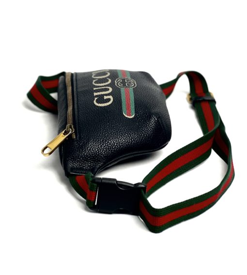 GUCCI Grained Calfskin Small Logo Belt Bag Black  12