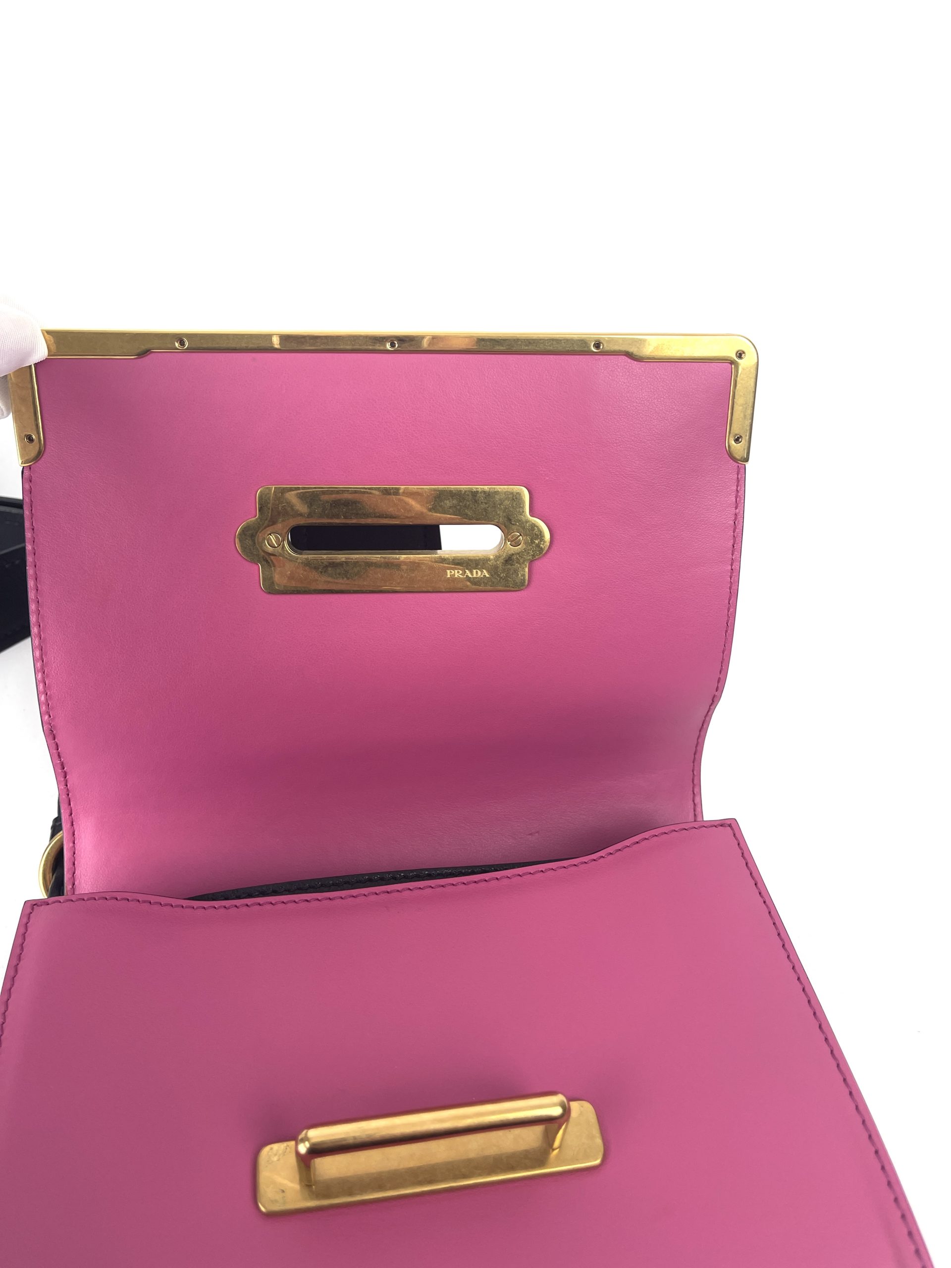 Prada, Bags, Prada Geranio Pink Saffiano Leather Gold Zip Coin Purse