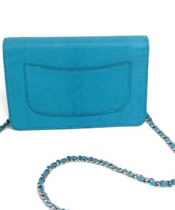 Chanel Turquoise Lizard Embossed Leather WOC with Silver Hardware back