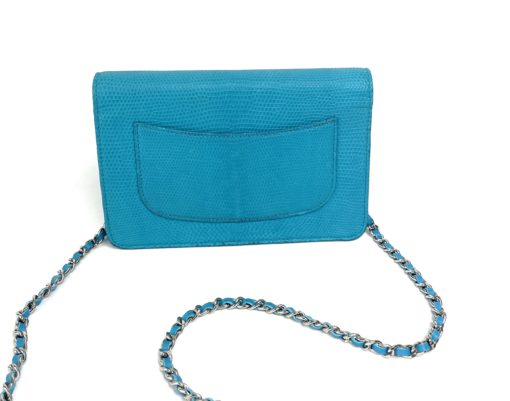 Chanel Turquoise Lizard Embossed Leather WOC with Silver Hardware back