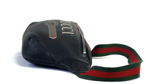 GUCCI Black Grained Calfskin Logo Belt Bum Bag Large 8