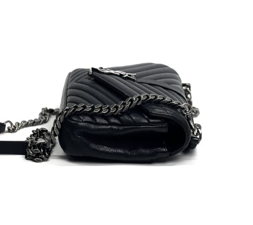 YSL Black College Medium Matelasse Lambskin V-Flap Crossbody Bag 15