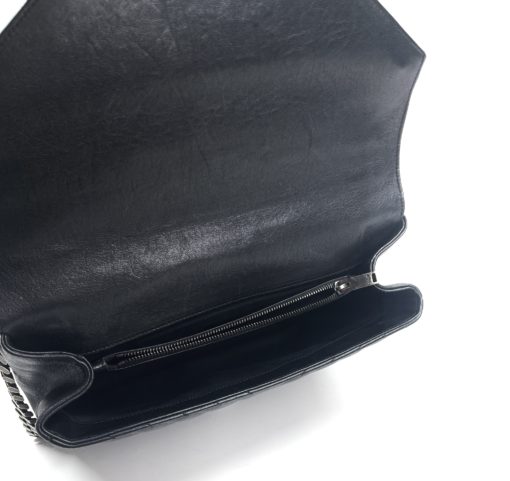 YSL Black College Large Quilted Leather V-Flap Shoulder Bag 10