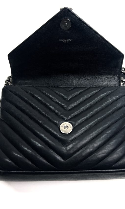 YSL Black College Medium Matelasse Lambskin V-Flap Crossbody Bag