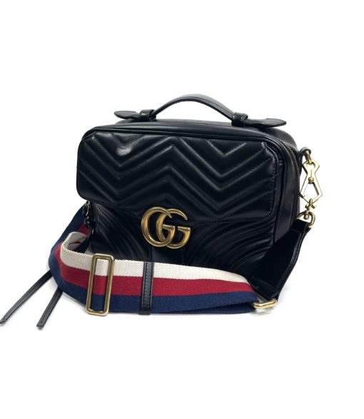 Gucci Calfskin Matelasse Sylvie Web Small GG Marmont Top Handle Shoulder Bag