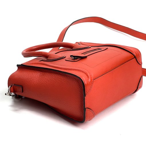 Celine Drummed Calfskin Red/Orange Nano Luggage Crossbody 11