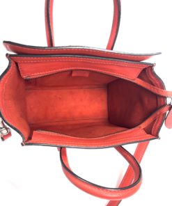 Celine Drummed Calfskin Red/Orange Nano Luggage Crossbody