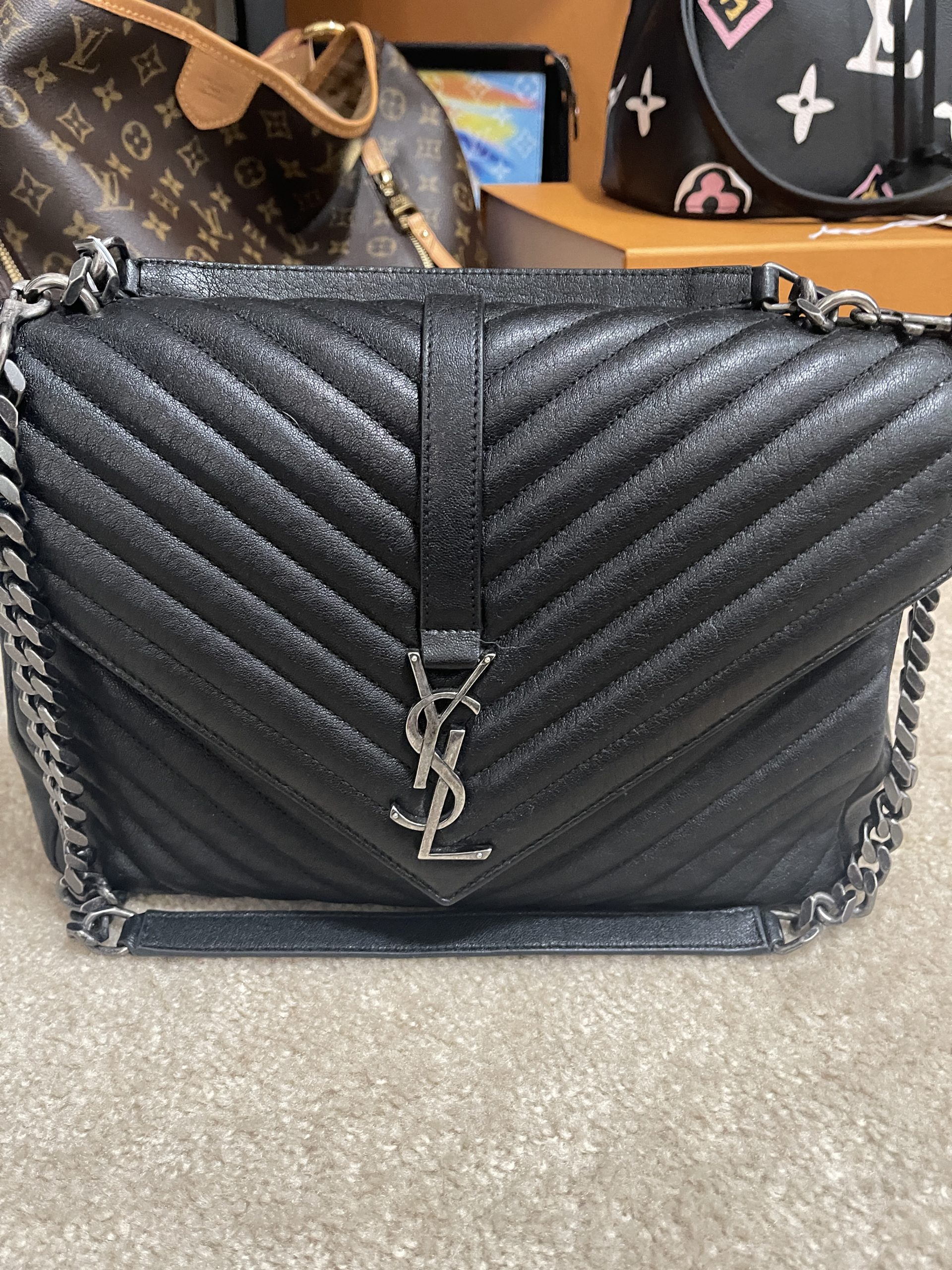 YSL Black Mixed Quilt Envelope Flap Large Bag – The Closet