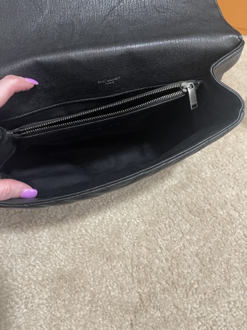 YSL Black College Large Quilted Leather V-Flap Shoulder Bag 23