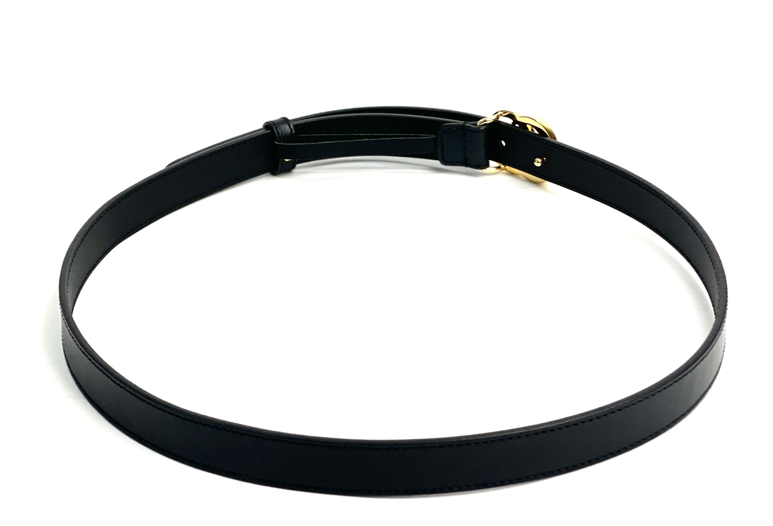Gucci Silver G Monogram Buckle Matte Black Leather Thin Skinny Belt size 75