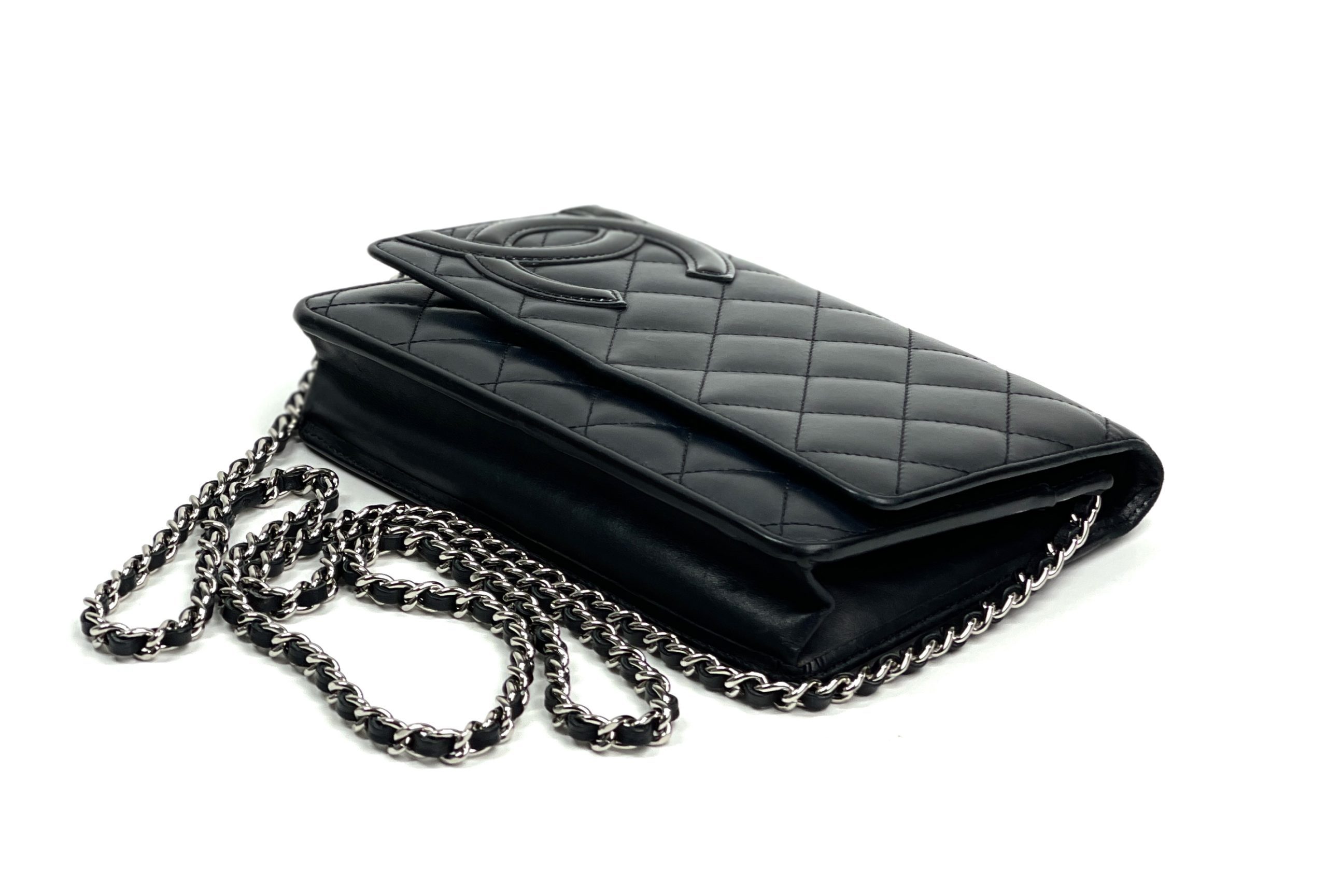 CHANEL - Calfskin Quilted Cambon Red / Silver Wallet On Chain