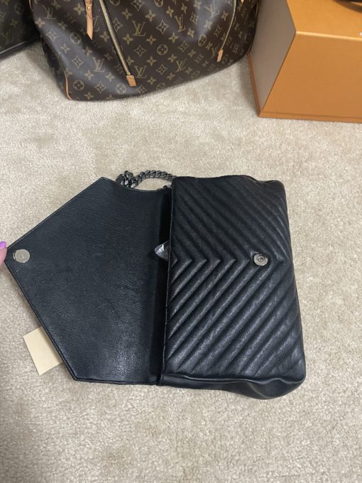 YSL Black College Large Quilted Leather V-Flap Shoulder Bag 22