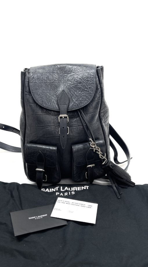 YSL Small Black Croc Look Leather Festival Backpack 29