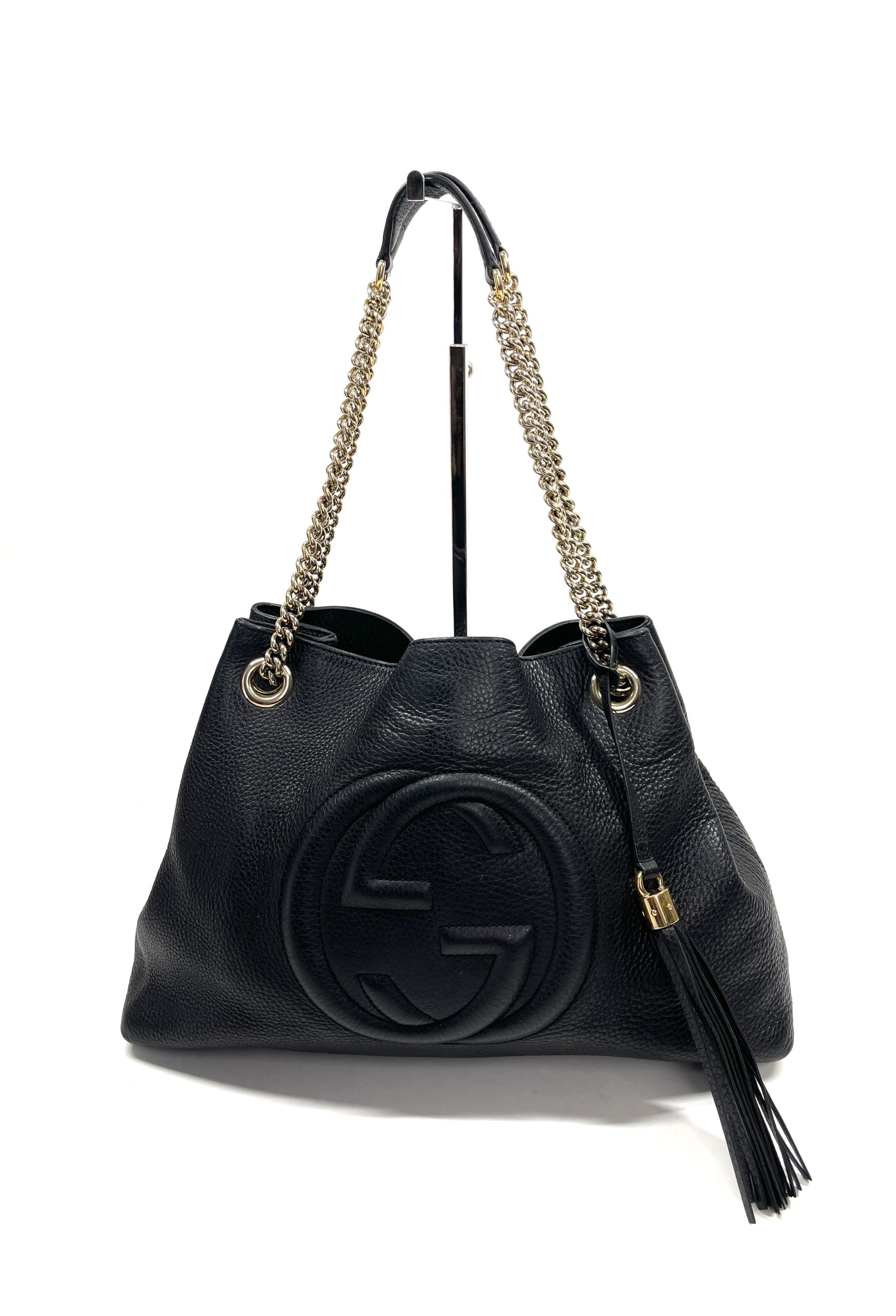 Svinde bort Hoved Bungalow Gucci Black Pebbled Calfskin Leather Medium Soho Chain Tote - A World Of  Goods For You, LLC