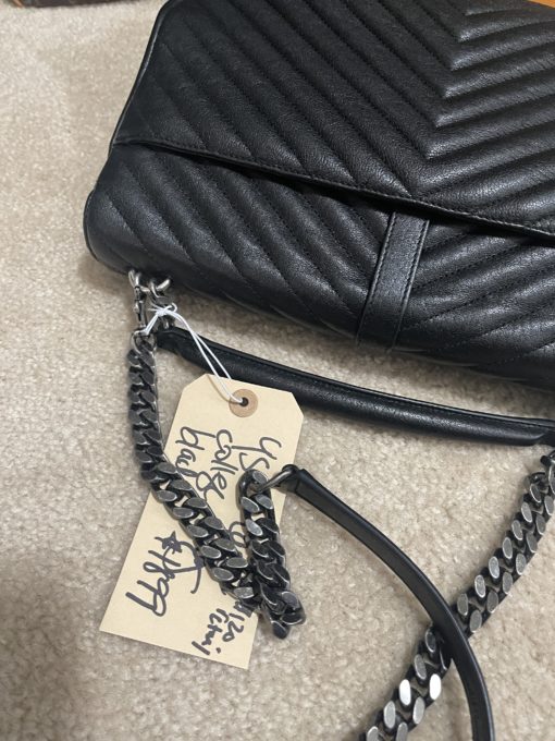 YSL Black College Large Quilted Leather V-Flap Shoulder Bag 20