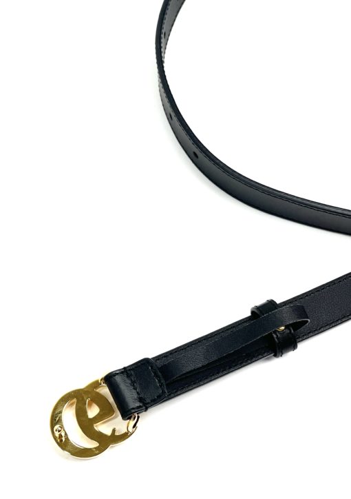 Gucci GG Marmont Thin Black Leather Belt with Shiny Buckle