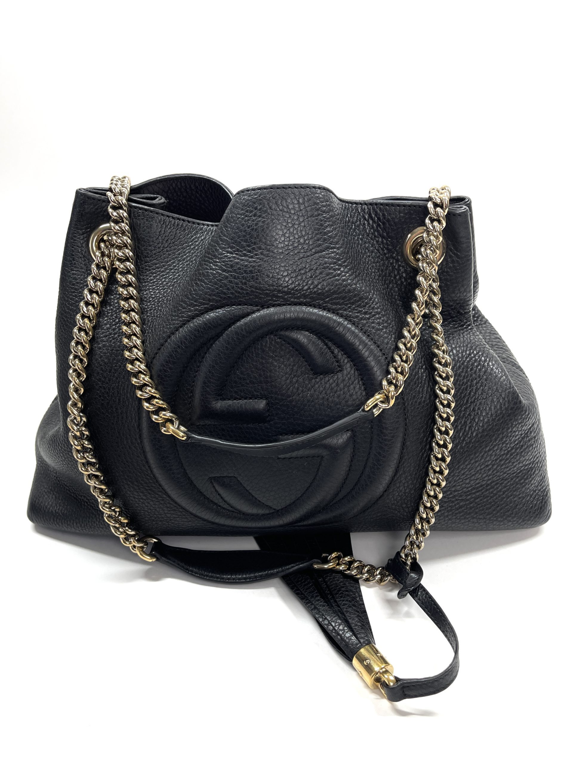 GUCCI Pebbled Calfskin Large Soho Chain Shoulder Bag Black 1218131