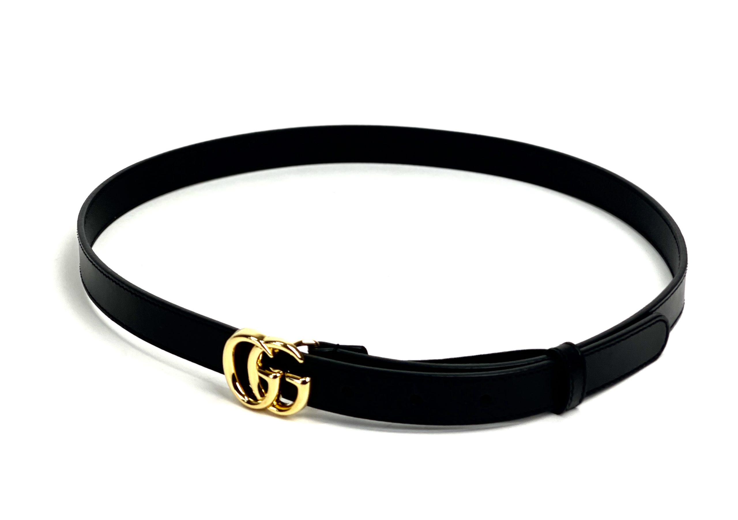 Gucci Gg Marmont Thin Leather Belt With Shiny Buckle In Red