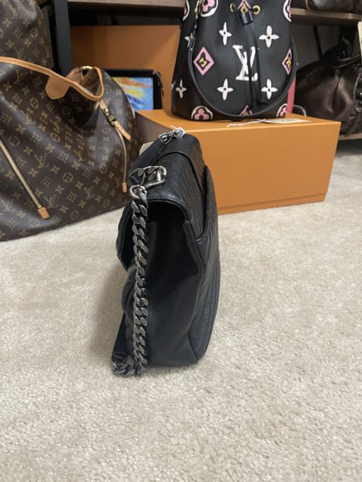 YSL Black College Large Quilted Leather V-Flap Shoulder Bag
