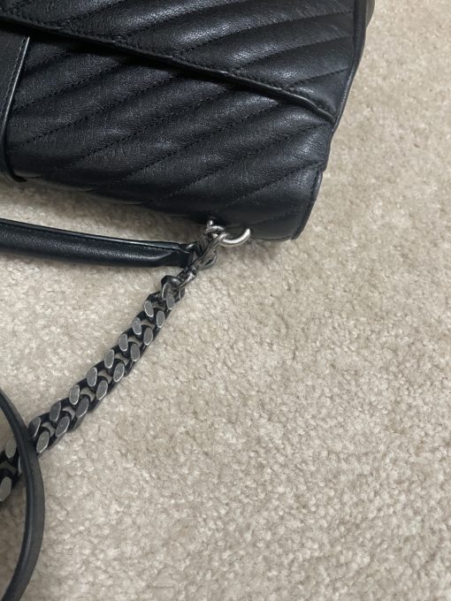 YSL Black College Large Quilted Leather V-Flap Shoulder Bag 19