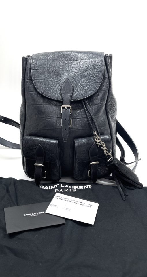 YSL Small Black Croc Look Leather Festival Backpack 23