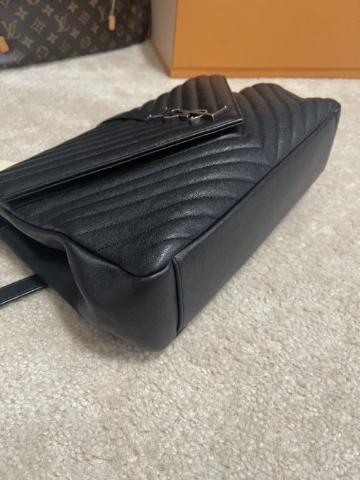 YSL Black College Large Quilted Leather V-Flap Shoulder Bag 15