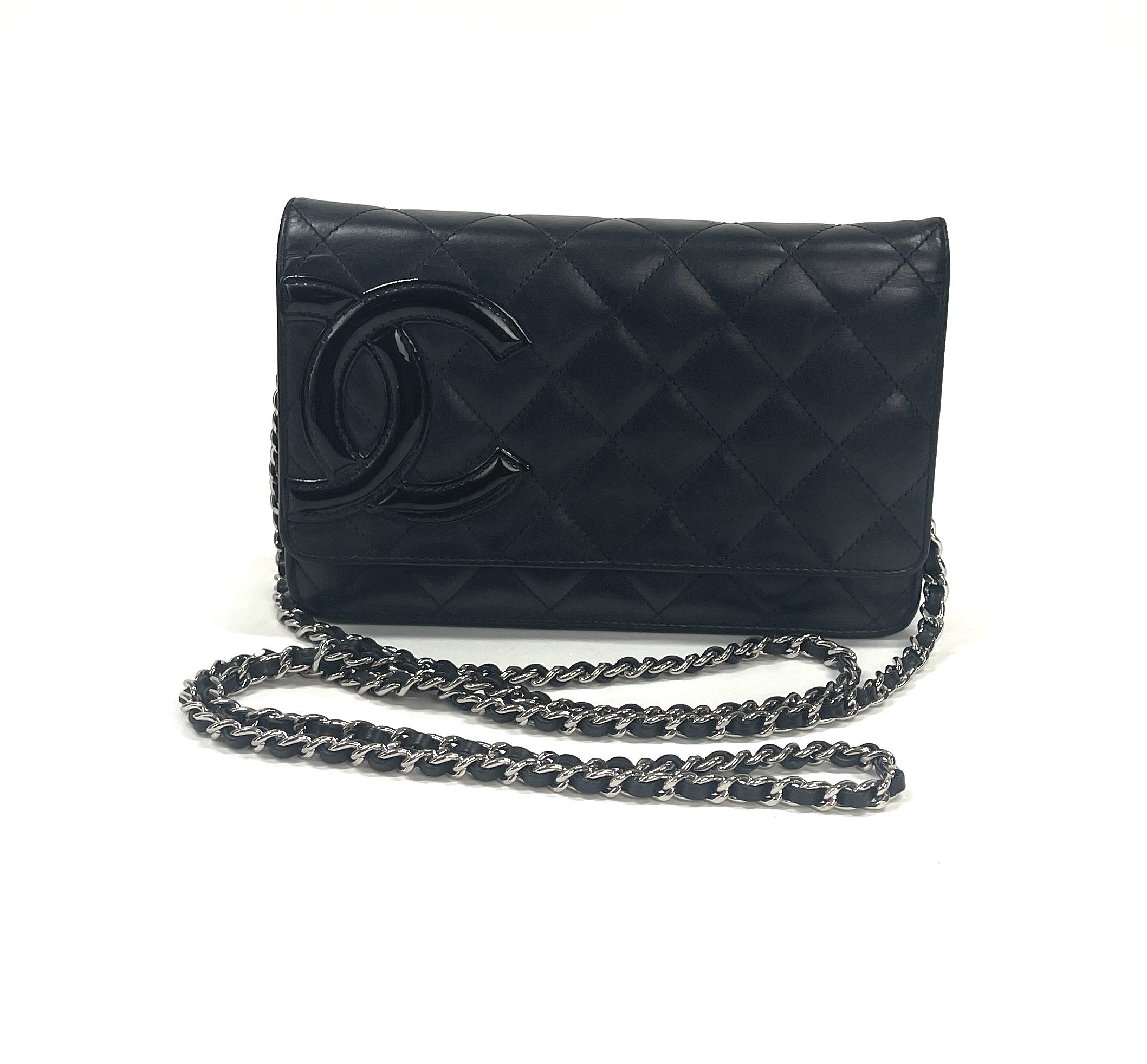 Black CC Timeless Patent Leather Wallet on Chain