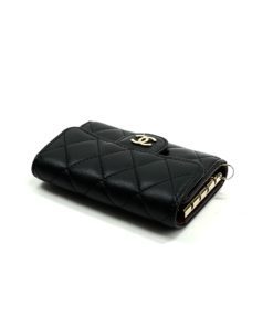 Chanel Black Lambskin Quilted 6 Key Holder with Gold Hardware