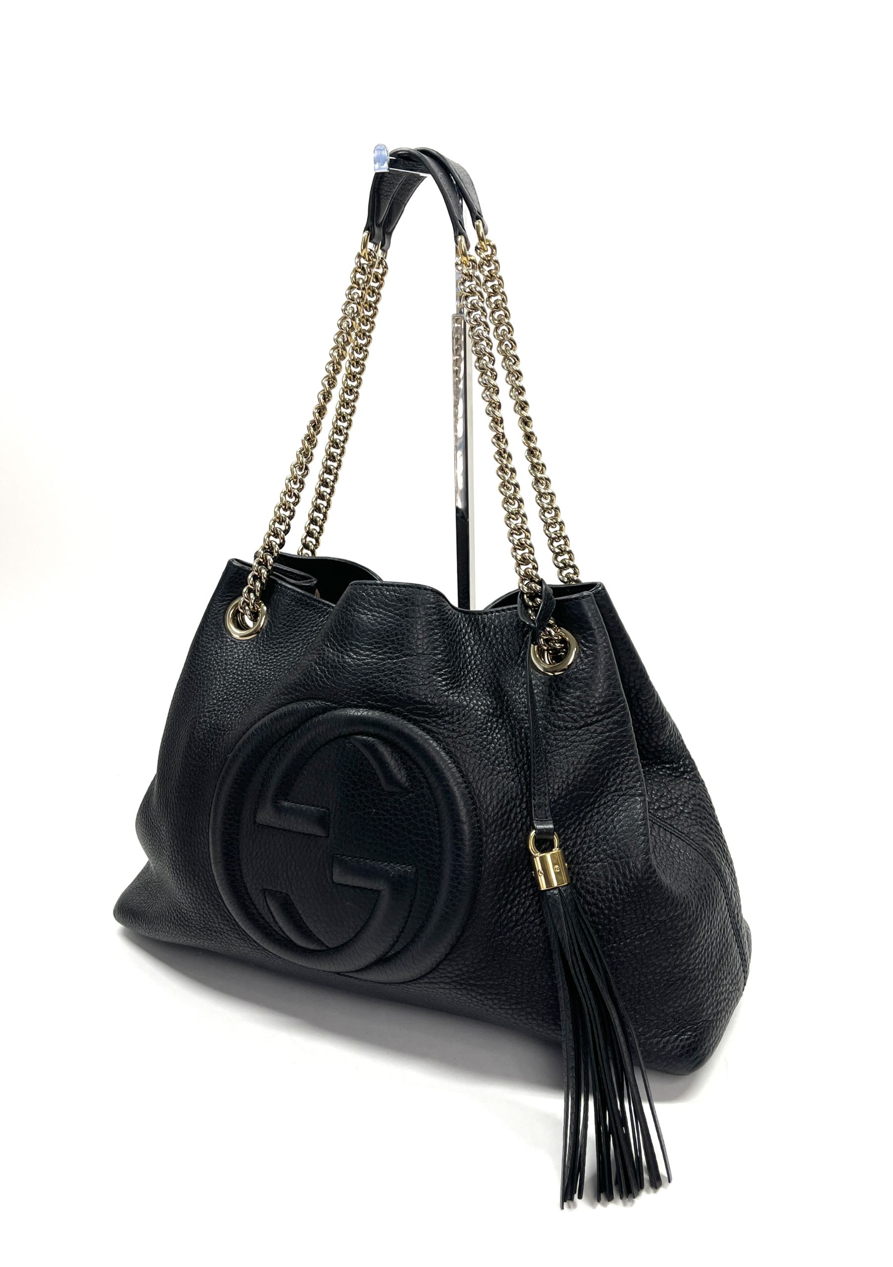 Gucci Soho Off-White Chain Strap Pebbled Calfskin Shoulder Bag