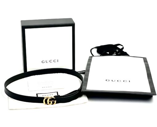Gucci GG Marmont Thin Black Leather Belt with Shiny Buckle 2