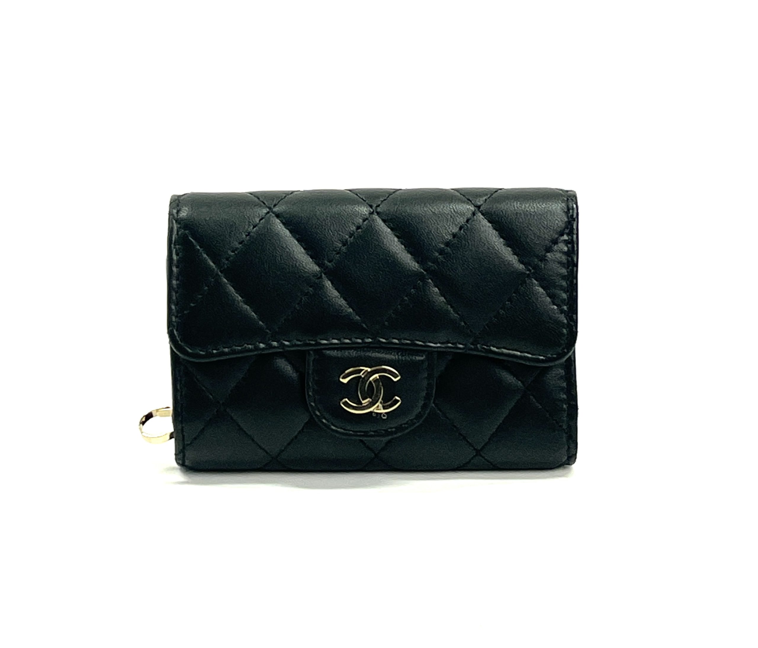 Chanel Black Lambskin Quilted 6 Key Holder with Gold Hardware - A