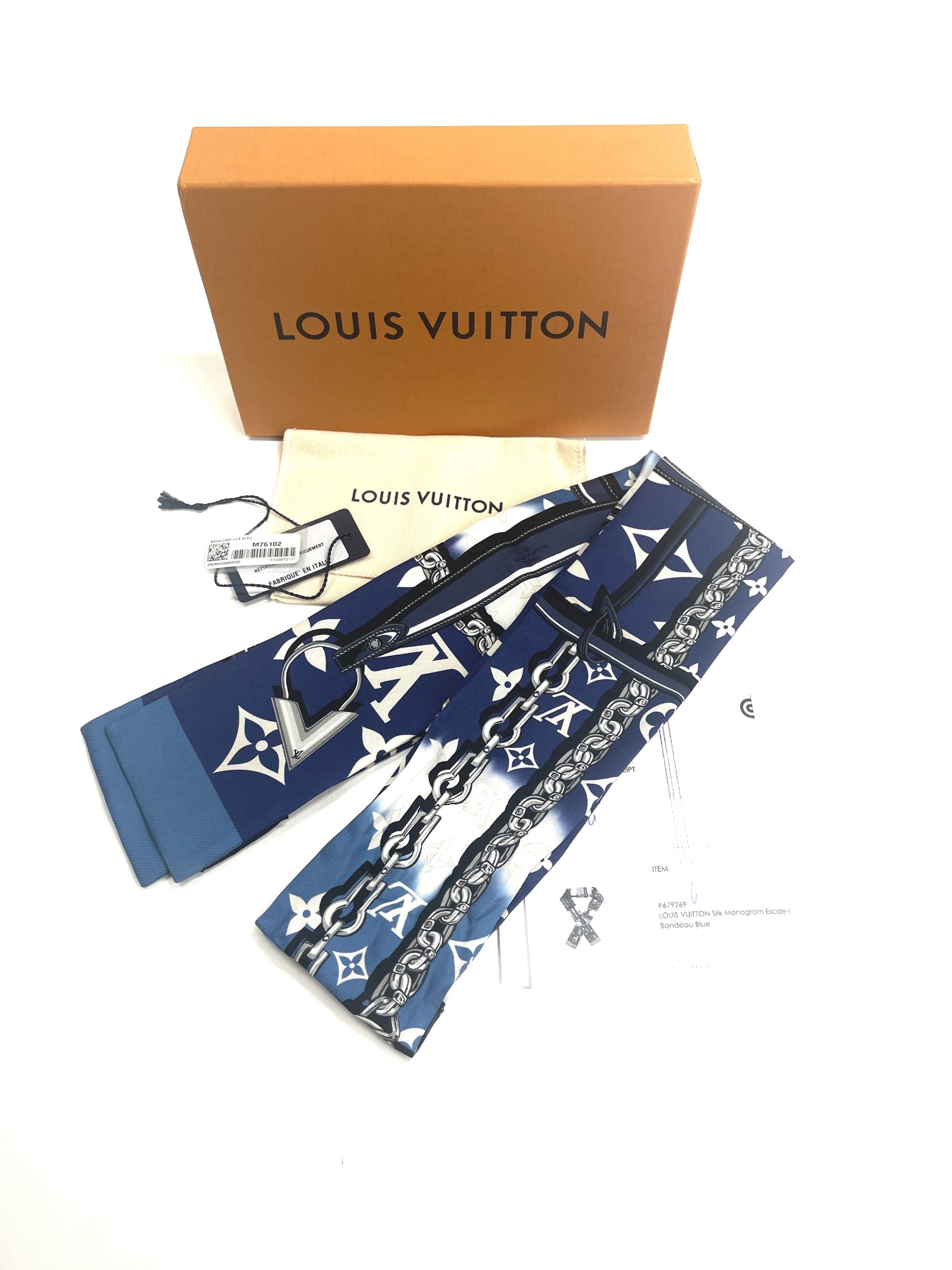 Louis Vuitton Red & Blue Twilly Scarf with Box