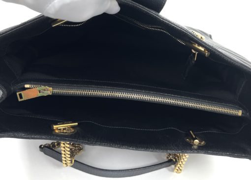 YSL Black Grain De Poudre Matelasse Chevron Tote Bag With Gold Hardware
