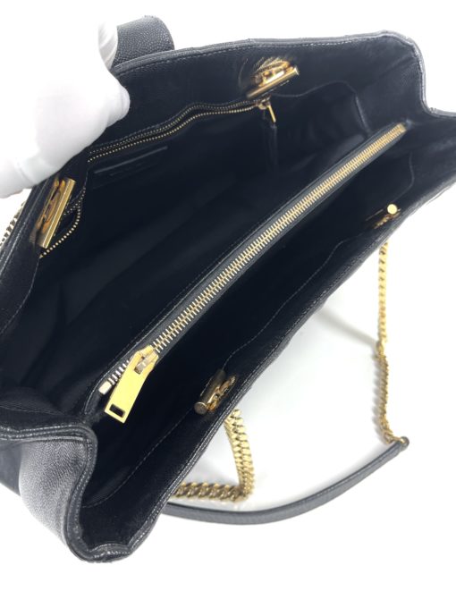 YSL Black Grain De Poudre Matelasse Chevron Tote Bag With Gold Hardware 10