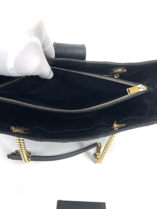 YSL Black Grain De Poudre Matelasse Chevron Tote Bag With Gold Hardware 6