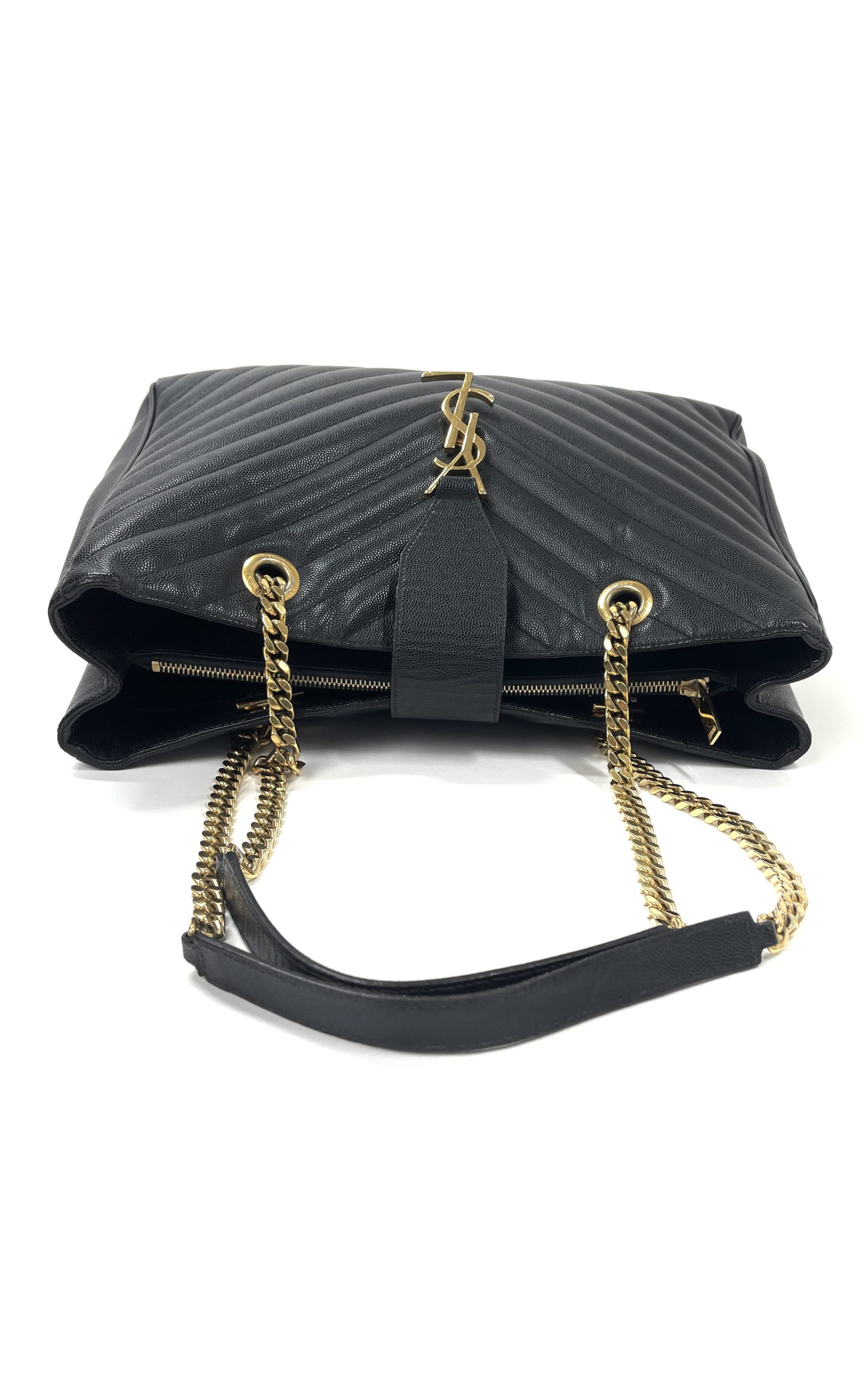 YSL Black Grain De Poudre Matelasse Chevron Tote Bag With Gold Hardware - A  World Of Goods For You, LLC
