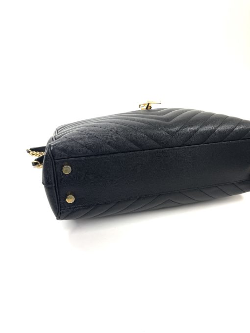 YSL Black Grain De Poudre Matelasse Chevron Tote Bag With Gold Hardware 21