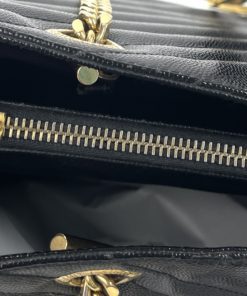 YSL Black Grain De Poudre Matelasse Chevron Tote Bag With Gold Hardware
