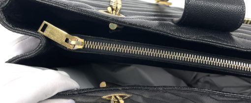 YSL Black Grain De Poudre Matelasse Chevron Tote Bag With Gold Hardware 8
