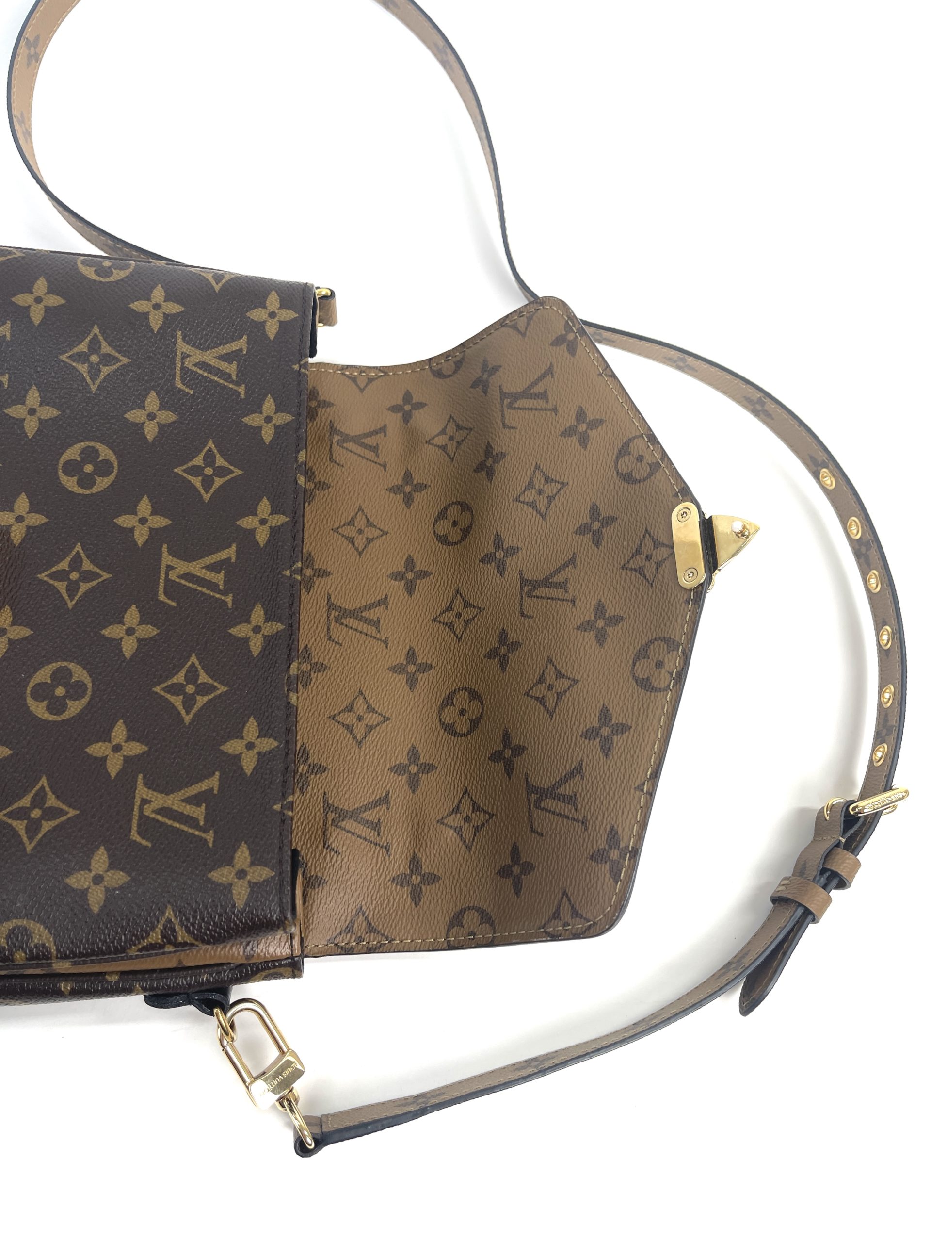 Louis Vuitton Ebene Reverse Monogram Coated Canvas Pochette Mètis Gold Hardware, 2021-2022 (Like New), Womens Handbag