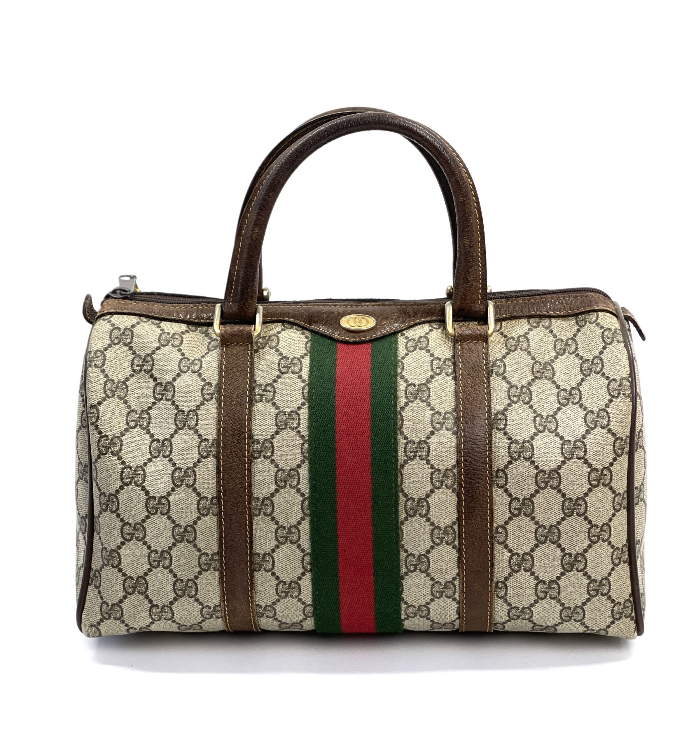 Gucci, Bags, Gucci Boston Bag Gg Supreme Vintage Purse Speedy Doctor Tan  Brown Leather