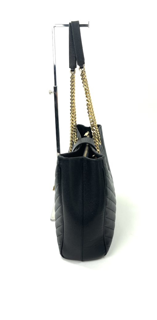 YSL Black Grain De Poudre Matelasse Chevron Tote Bag With Gold Hardware 16