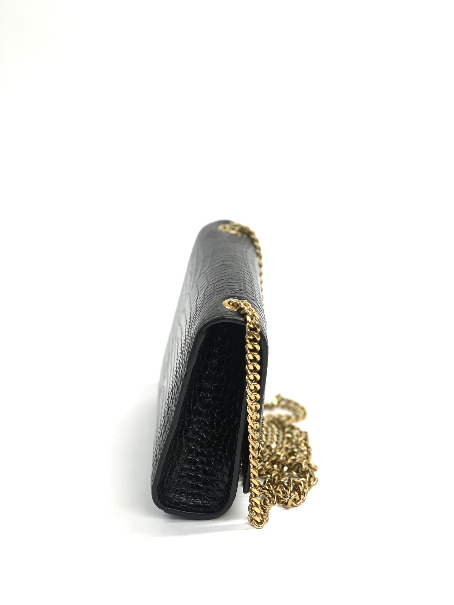 Saint Laurent Women's Small Kate Crocodile-Embossed Leather Shoulder Bag with Tassel - Noir