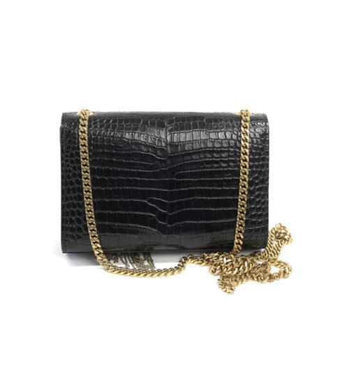 YSL Saint Laurent Small Kate Crocodile-Embossed Black Leather Shoulder Bag With Gold Tassel back