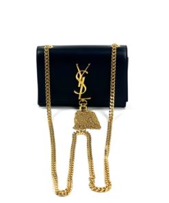 YSL Kate Black Leather Tassel Crossbody with Gold Hardware