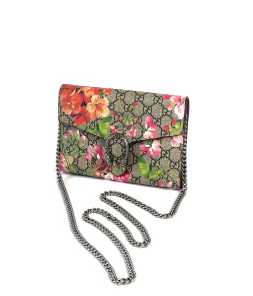 Gucci Beige GG Supreme Coated Canvas Mini Dionysus Blooms Wallet-On-Chain Bag