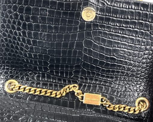 YSL Saint Laurent Small Kate Crocodile-Embossed Black Leather Shoulder Bag With Gold Tassel flap